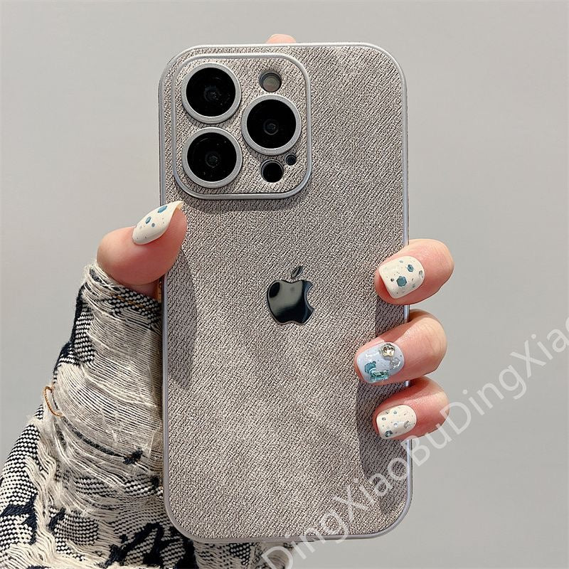 Leather Apple 15-12 mobile phone case all-inclusive anti-drop with lens film. Silicone soft edge