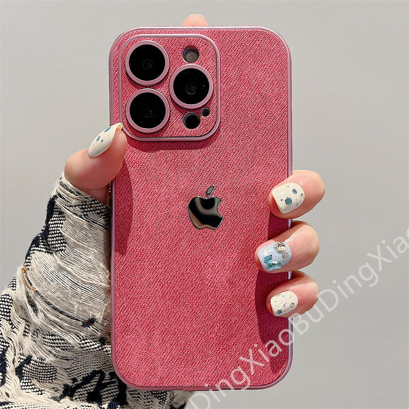 Leather Apple 15-12 mobile phone case all-inclusive anti-drop with lens film. Silicone soft edge