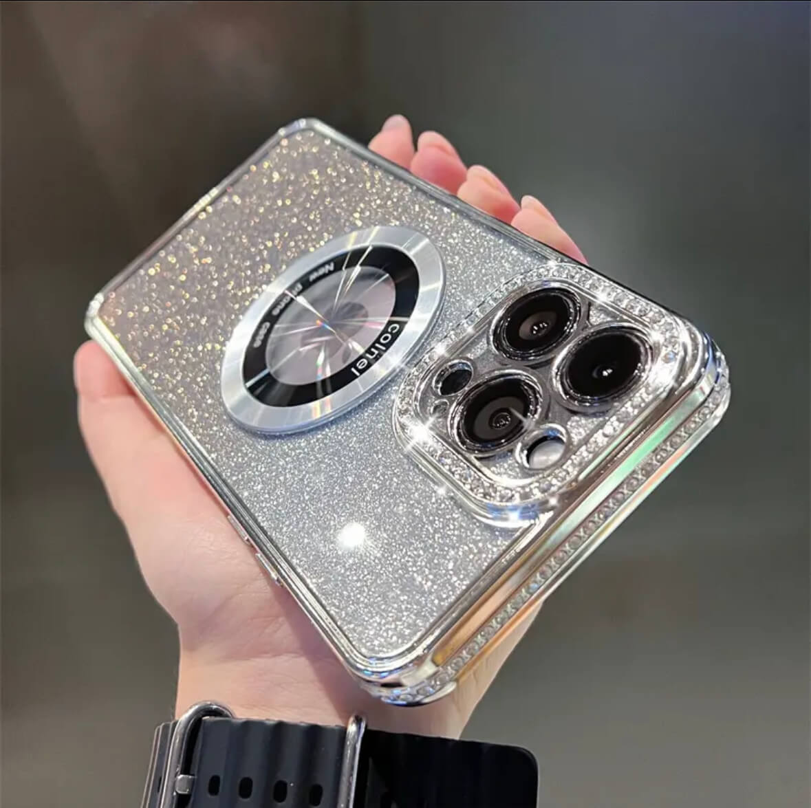 Transparent, glittering diamonds, electroplated logoview MagSafe Phone Case