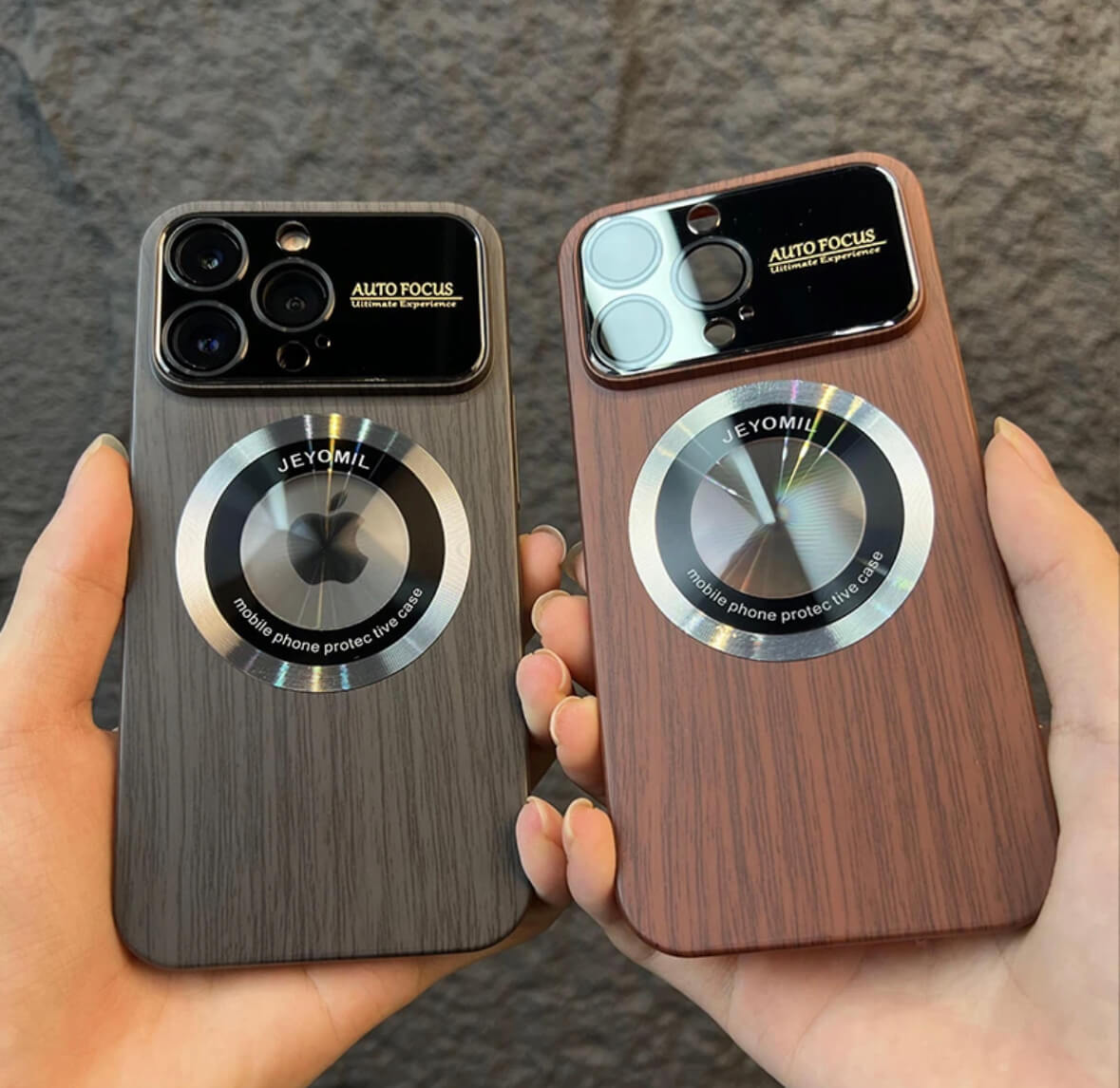 Wood grain MagSafe logoview phone case 15-11