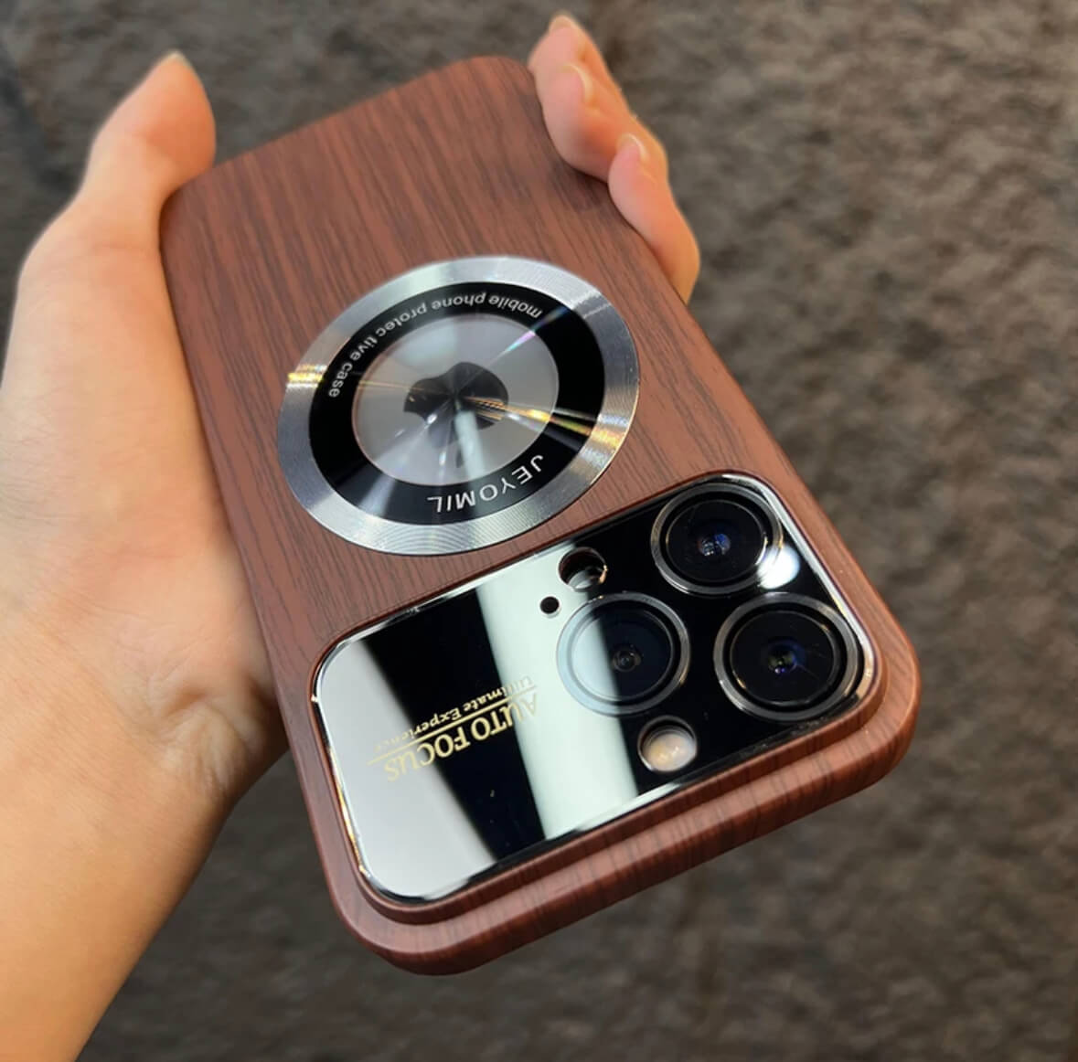 Wood grain MagSafe logoview phone case 15-11